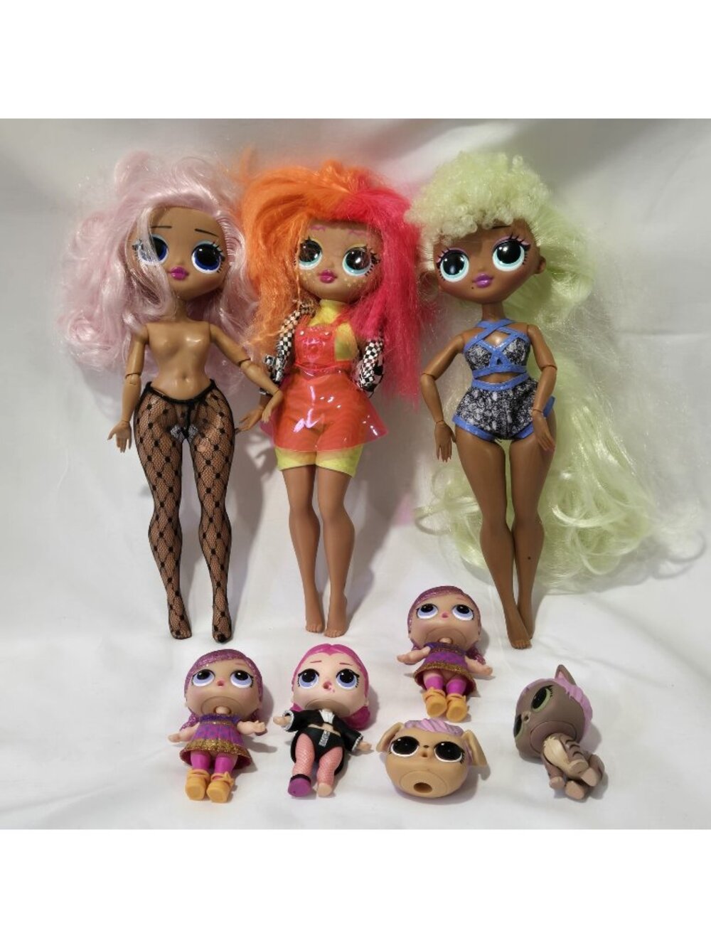 Lot Of 7 LOL Dolls & Suprise Glitter Dolls Neonlicious Uptown Lady Diva